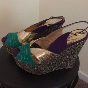 Sling back wedges Gold, Purple, Teal